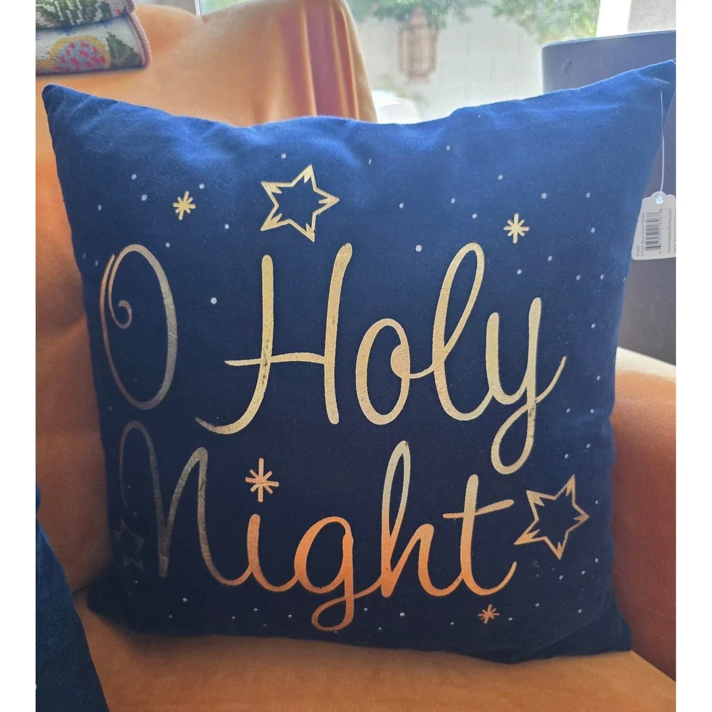 Koppers Home O‎ Holy Night Navy Blue Gold Foil Velvet Christmas Pillows Set of 2